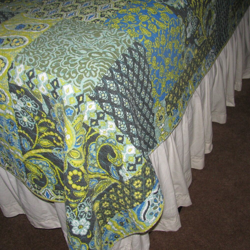 Blue and Green Paisley Quilt Coverlet - Home Bedding